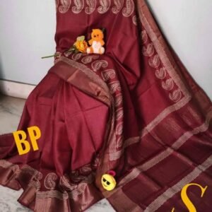 Pure zari border tussar hand block print saree