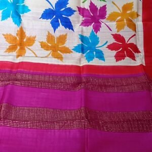 Pure zari border tussar hand painted saree