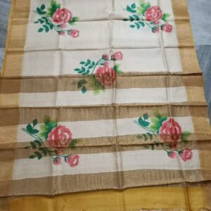 Pure zari border tussar hand painted saree