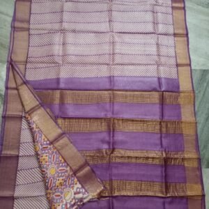 Pure zari border tussar hand painted saree