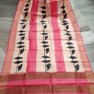 Pure zari border tussar hand painted saree