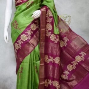 Pure zari border tussar hand painted saree