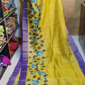 Pure zari border tussar hand painted saree