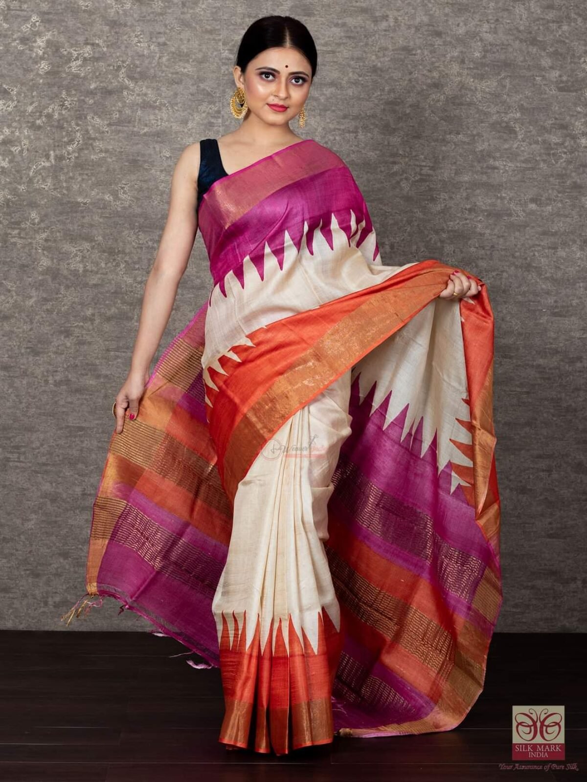 Handmade Zari Border Pure Tussar Silk Saree Hand Block discount Printed Handloom Sari Pure Tossor Saree Free Shipping with SilkMarkIndia Assurance