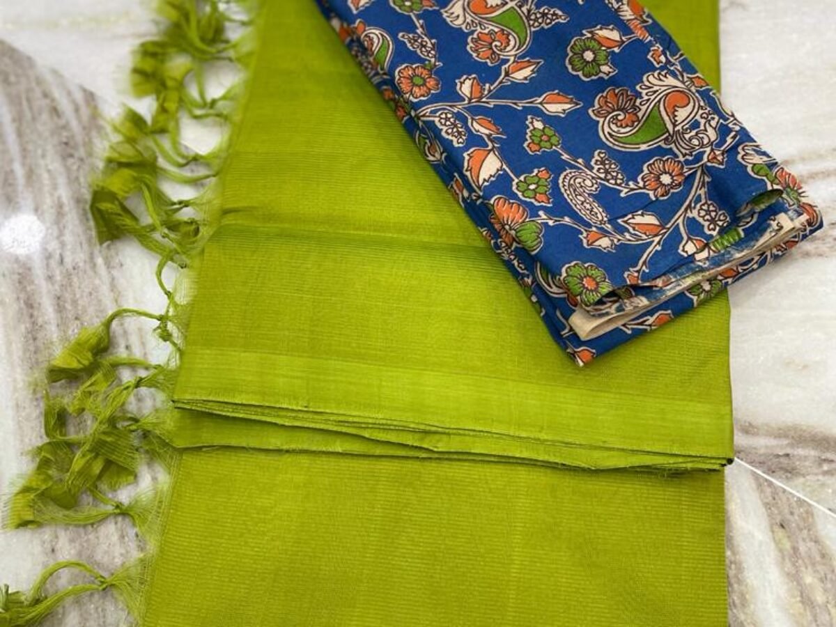 Mangalagiri Cotton Checkered Soft Silk Sari | Linen World