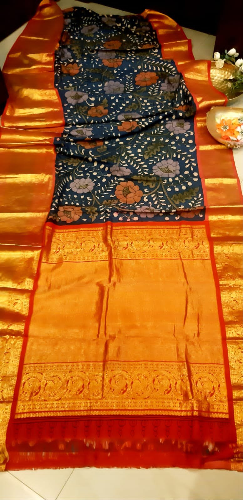 Handmade pen Kalamkari |Kanjeevaram pattu silk saree - Branded sarees