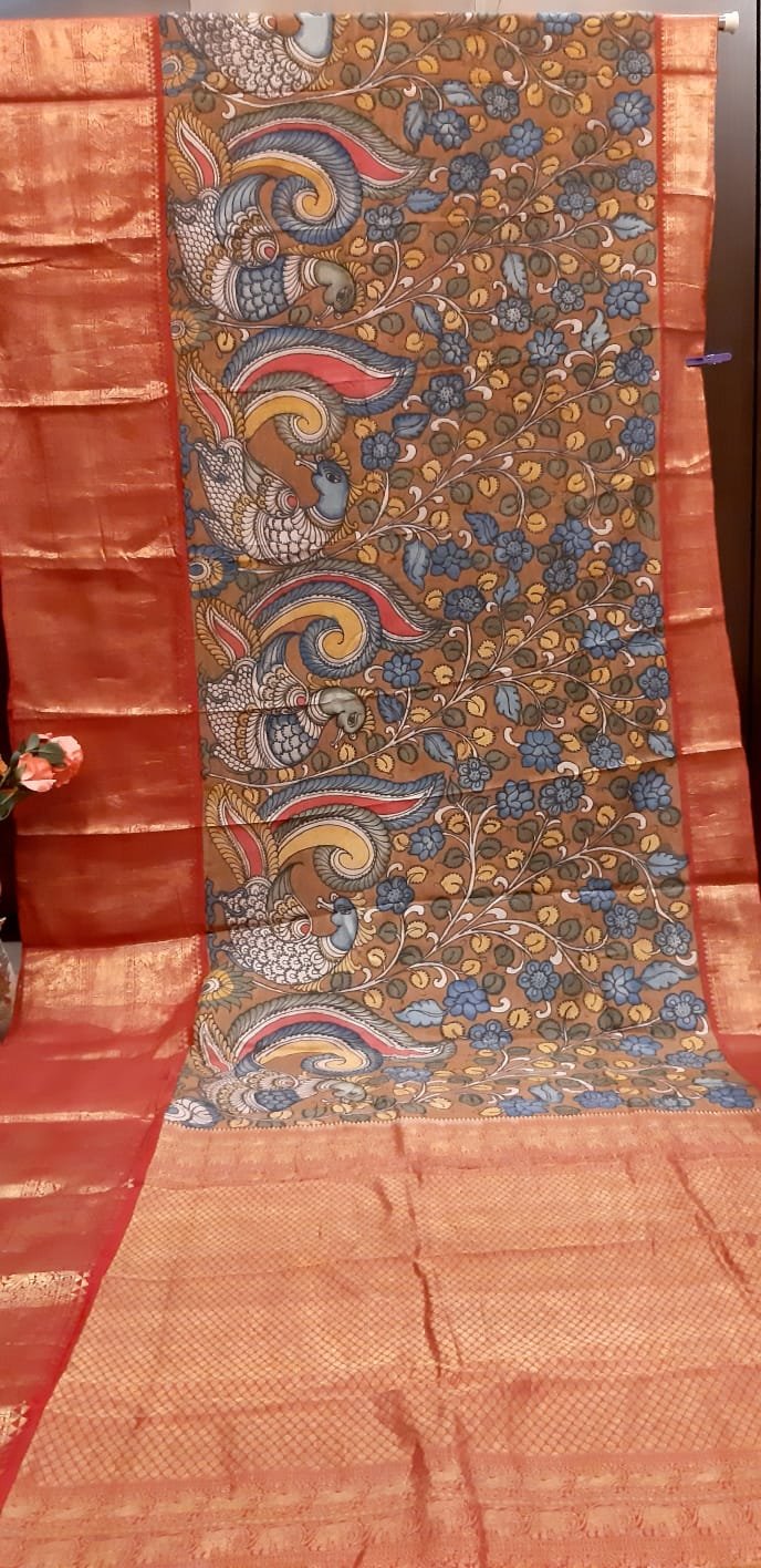 Cream Kalamkari Silk Saree