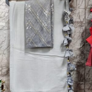 Pure chinnon saree with designer blouse