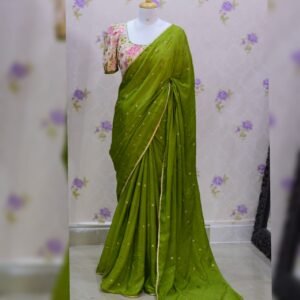 Mehandhi green pure chinon saree