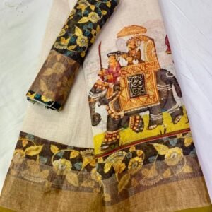 Exclusive pure linen digital printed saree