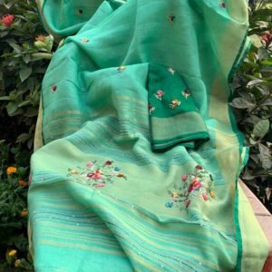 Pure linen hand embroidery saree