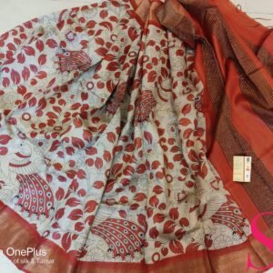 Zari tussar kalamkari print saree