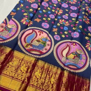 Handloom kanchipattu pen kalamakari print saree
