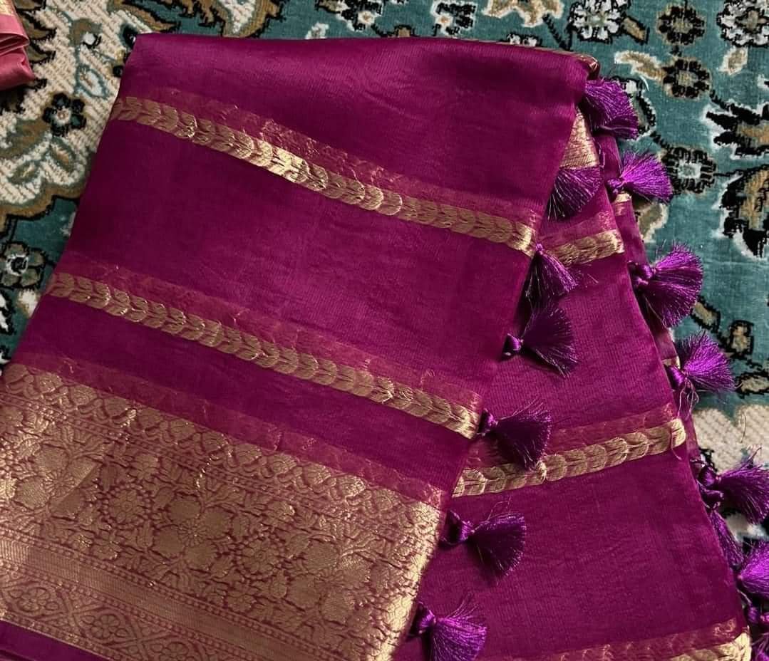 Floral Design Pink Banaras Kora Silk Saree / Sundari Silks